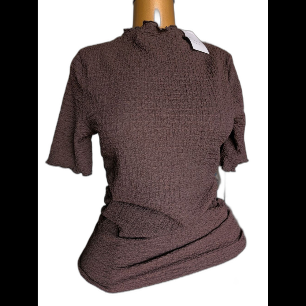 A New Day Textured Mock Neck Top in Chocolate Brown NWT